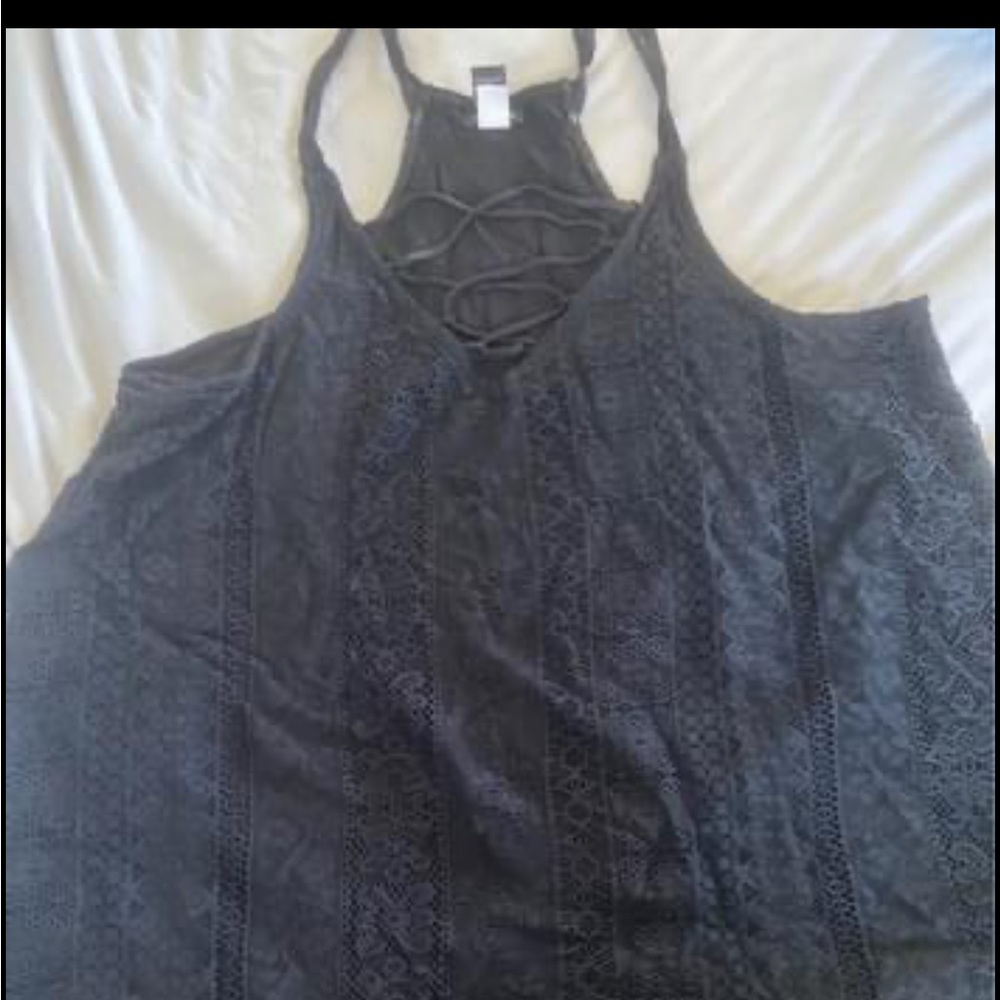 Black Fancy Torrid Tank Top with Lacy Overlay